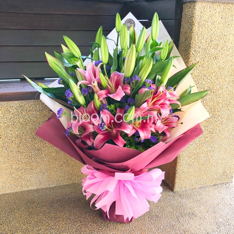 Lily Hand Bouquet, Bunga Tangan Fresh Flower Gift Delivery Kuala 