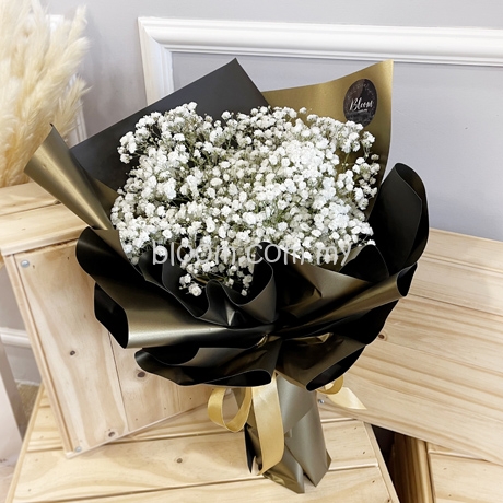 happy birthday baby breath bouquet, chocolate and Cake - Blooming