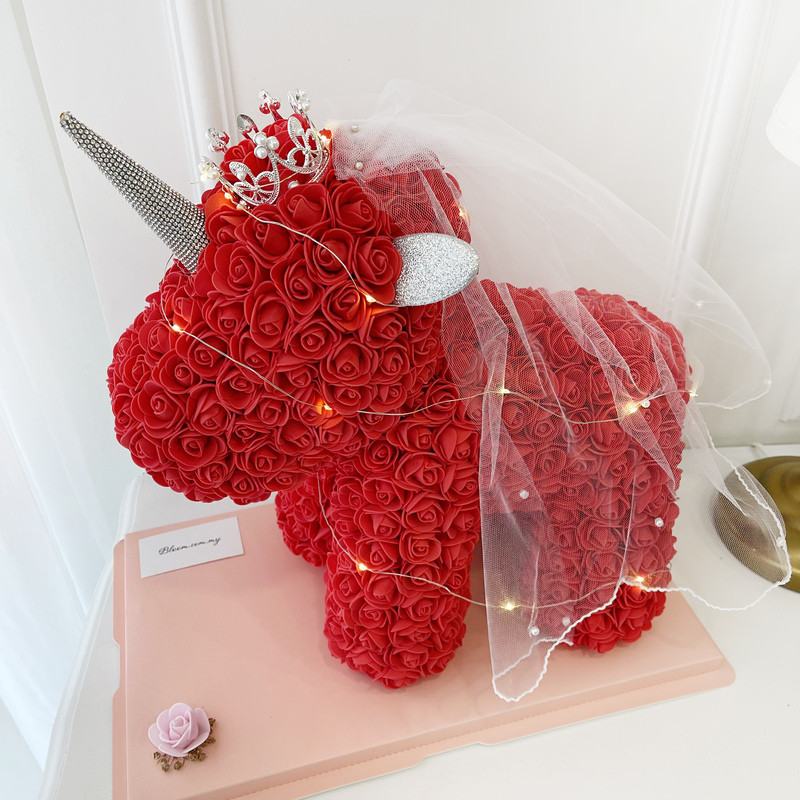 Glam Unicorn Red Rose Box Arrangement with LED Glow